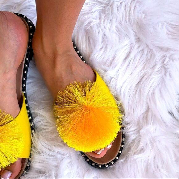 BACK IN STOCK Yellow Poof Slip-On Mule Sandals - Picture 5 of 13